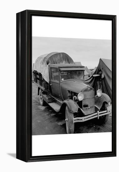 Truck Parked by Tent in Fsa Site-Dorothea Lange-Framed Stretched Canvas