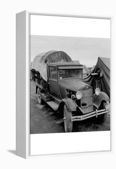 Truck Parked by Tent in Fsa Site-Dorothea Lange-Framed Stretched Canvas