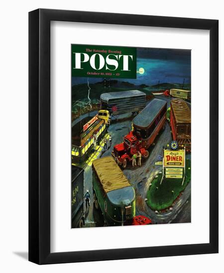 "Truck Stop Diner" Saturday Evening Post Cover, October 10, 1953-Ben Kimberly Prins-Framed Giclee Print