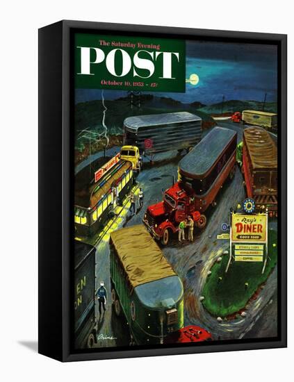 "Truck Stop Diner" Saturday Evening Post Cover, October 10, 1953-Ben Kimberly Prins-Framed Premier Image Canvas