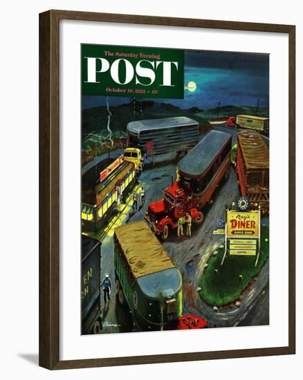 "Truck Stop Diner" Saturday Evening Post Cover, October 10, 1953-Ben Kimberly Prins-Framed Giclee Print