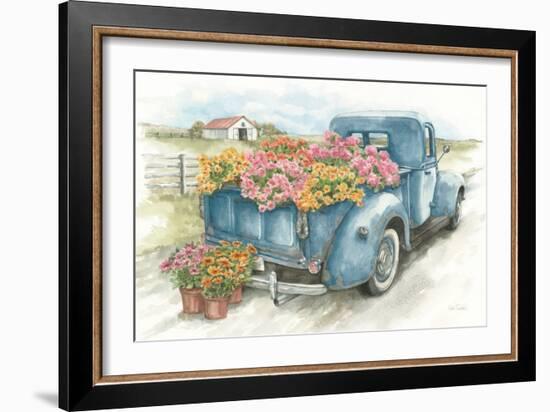 Truck with Flowers on Blue-Leslie Trimbach-Framed Art Print