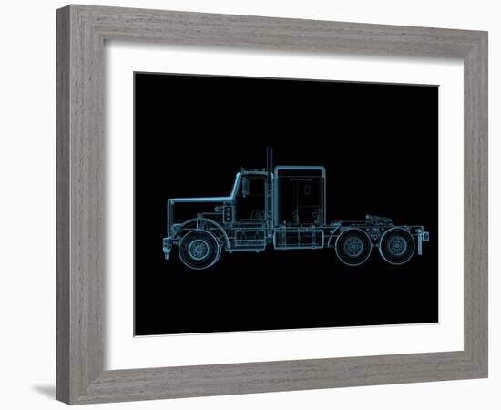Truck X-Ray Blue Transparent Isolated on Black-sauliusl-Framed Art Print