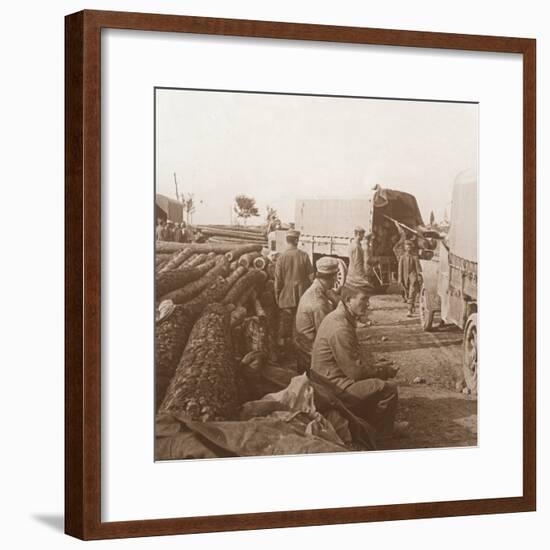 Trucks on the Voie Sacrée, Verdun, northern France, c1914-c1918-Unknown-Framed Photographic Print