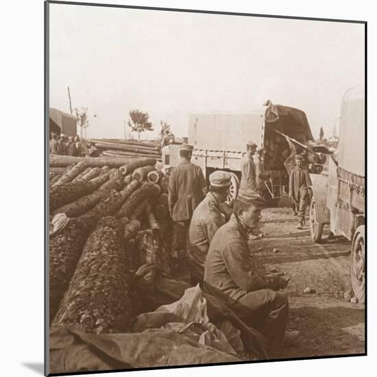 Trucks on the Voie Sacrée, Verdun, northern France, c1914-c1918-Unknown-Mounted Photographic Print