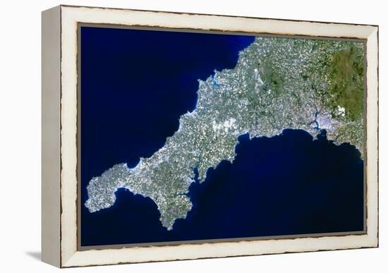 True-colour Satellite Image of Cornwall, UK-PLANETOBSERVER-Framed Premier Image Canvas