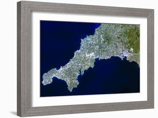 True-colour Satellite Image of Cornwall, UK-PLANETOBSERVER-Framed Photographic Print