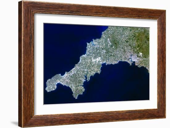 True-colour Satellite Image of Cornwall, UK-PLANETOBSERVER-Framed Photographic Print