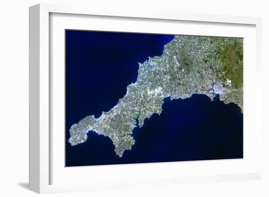 True-colour Satellite Image of Cornwall, UK-PLANETOBSERVER-Framed Photographic Print