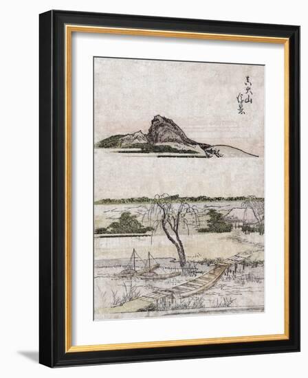 True Distant view of Oyama Mountain, Japanese Wood-Cut Print-Lantern Press-Framed Art Print