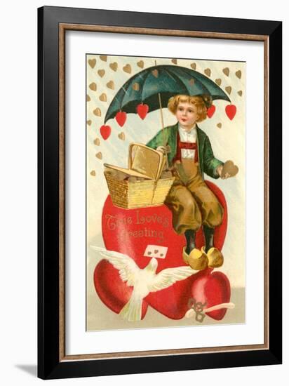 True Loves Greeting, Boy with Umbrella on Heart-null-Framed Art Print