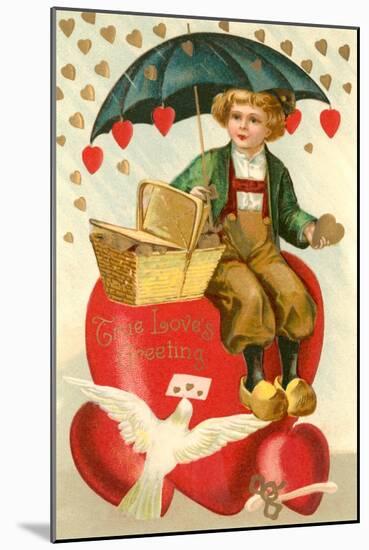 True Loves Greeting, Boy with Umbrella on Heart-null-Mounted Art Print