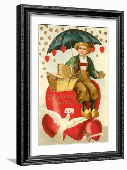 True Loves Greeting, Boy with Umbrella on Heart-null-Framed Art Print