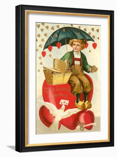 True Loves Greeting, Boy with Umbrella on Heart-null-Framed Art Print