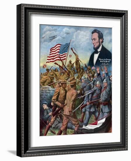 True Sons of Freedom Poster with African-American Soldiers Fighting German Soldiers-null-Framed Giclee Print