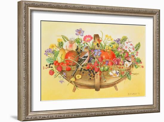 Trug with Fruit, Flowers and Chaffinches, 1991-E.B. Watts-Framed Giclee Print