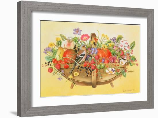 Trug with Fruit, Flowers and Chaffinches, 1991-E.B. Watts-Framed Giclee Print