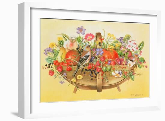 Trug with Fruit, Flowers and Chaffinches, 1991-E.B. Watts-Framed Giclee Print