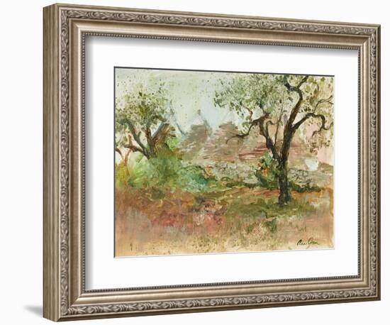 Trulli and Olive Tree (Watercolour and Gouache)-Ann Oram-Framed Giclee Print