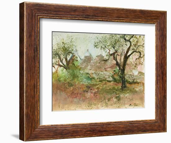Trulli and Olive Tree (Watercolour and Gouache)-Ann Oram-Framed Giclee Print