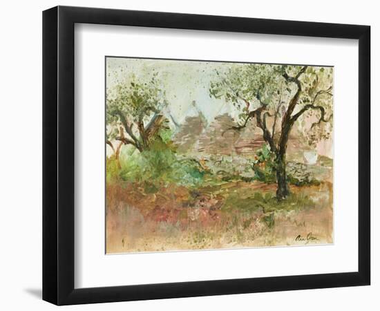 Trulli and Olive Tree (Watercolour and Gouache)-Ann Oram-Framed Giclee Print