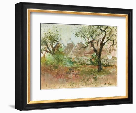 Trulli and Olive Tree (Watercolour and Gouache)-Ann Oram-Framed Giclee Print
