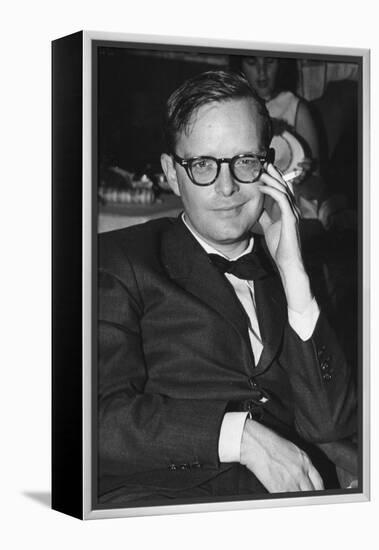 Truman Capote Sitting in the Restaurant of the M-S Vulcania-null-Framed Premier Image Canvas