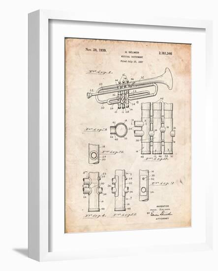 Trumpet Instrument Patent-Cole Borders-Framed Art Print