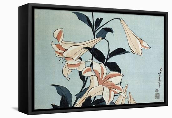 Trumpet Lilies-Katsushika Hokusai-Framed Premier Image Canvas