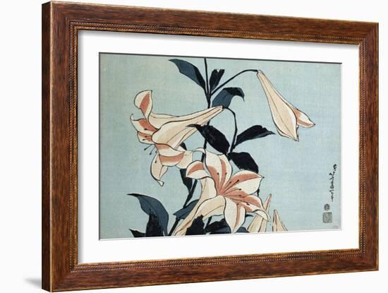 Trumpet Lilies-Katsushika Hokusai-Framed Giclee Print