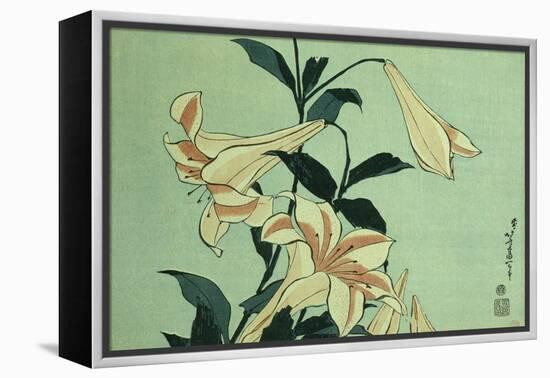 Trumpet Lilies-Katsushika Hokusai-Framed Premier Image Canvas