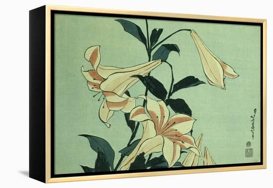 Trumpet Lilies-Katsushika Hokusai-Framed Premier Image Canvas