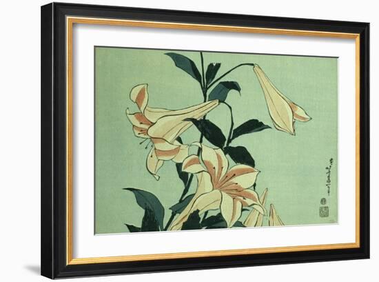 Trumpet Lilies-Katsushika Hokusai-Framed Giclee Print