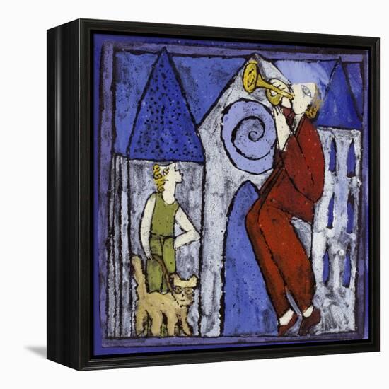 Trumpet Player at Night-Leslie Xuereb-Framed Premier Image Canvas