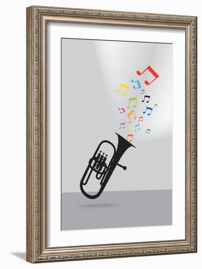 Trumpet Silhouette in Colorful Musical Concept on Gray Background-Elizabeta Lexa-Framed Art Print