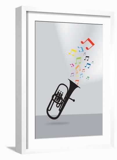 Trumpet Silhouette in Colorful Musical Concept on Gray Background-Elizabeta Lexa-Framed Art Print