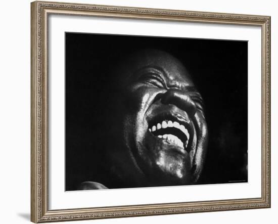 Trumpeter Louis Armstrong Belting Out His Famous Rendition of the Song "Hello Dolly" in a Nightclub-John Loengard-Framed Premium Photographic Print