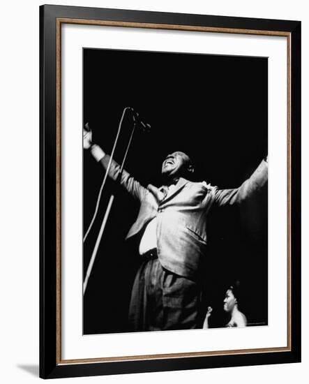Trumpeter Louis Armstrong Belting Out His Famous Rendition of the Song "Hello Dolly" in a Nightclub-John Loengard-Framed Premium Photographic Print