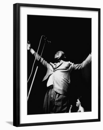 Trumpeter Louis Armstrong Belting Out His Famous Rendition of the Song "Hello Dolly" in a Nightclub-John Loengard-Framed Premium Photographic Print