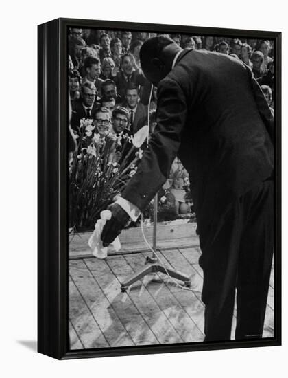 Trumpeter Louis Armstrong Bowing to a Spellbound Dutch Audience During a Concert with His Band-John Loengard-Framed Premier Image Canvas