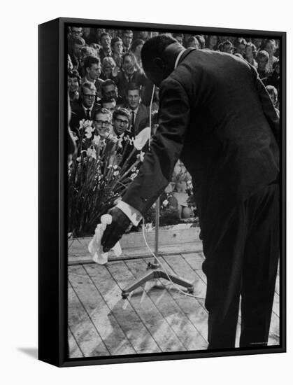 Trumpeter Louis Armstrong Bowing to a Spellbound Dutch Audience During a Concert with His Band-John Loengard-Framed Premier Image Canvas