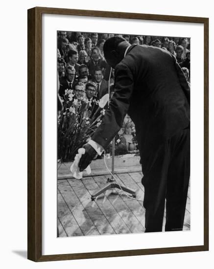 Trumpeter Louis Armstrong Bowing to a Spellbound Dutch Audience During a Concert with His Band-John Loengard-Framed Premium Photographic Print