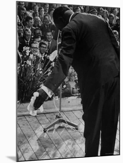 Trumpeter Louis Armstrong Bowing to a Spellbound Dutch Audience During a Concert with His Band-John Loengard-Mounted Premium Photographic Print