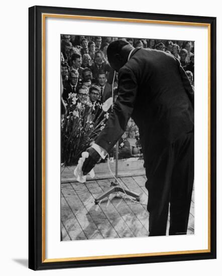 Trumpeter Louis Armstrong Bowing to a Spellbound Dutch Audience During a Concert with His Band-John Loengard-Framed Premium Photographic Print