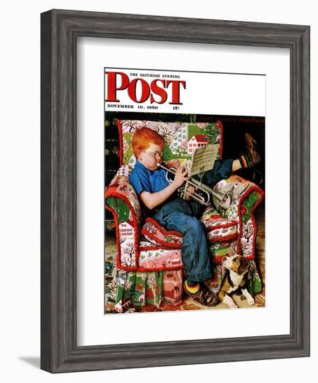 "Trumpeter" Saturday Evening Post Cover, November 18,1950-Norman Rockwell-Framed Giclee Print