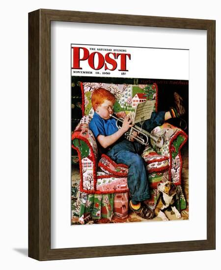 "Trumpeter" Saturday Evening Post Cover, November 18,1950-Norman Rockwell-Framed Giclee Print