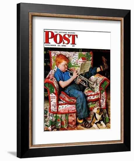 "Trumpeter" Saturday Evening Post Cover, November 18,1950-Norman Rockwell-Framed Giclee Print