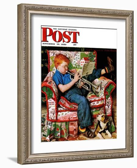 "Trumpeter" Saturday Evening Post Cover, November 18,1950-Norman Rockwell-Framed Giclee Print