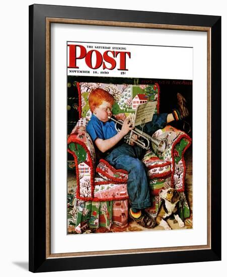 "Trumpeter" Saturday Evening Post Cover, November 18,1950-Norman Rockwell-Framed Giclee Print