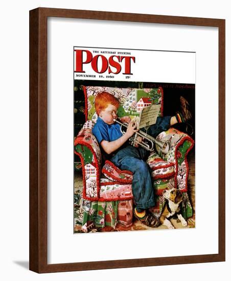 "Trumpeter" Saturday Evening Post Cover, November 18,1950-Norman Rockwell-Framed Giclee Print